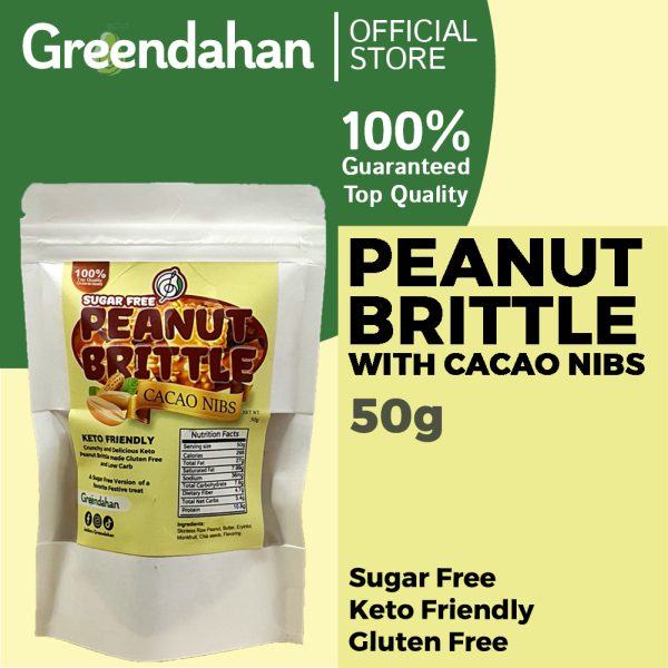 Peanut Brittle SUGAR-FREE (with Cacao Nibs) - Keto / Low Carb Friendly, Monkfruit Sweetened